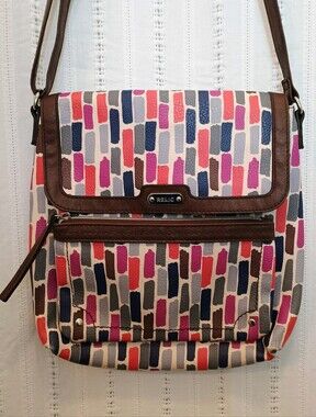 Relic Fossil Retro Crossbody Messenger Bag - Jewel Tone Multicolor Geometric